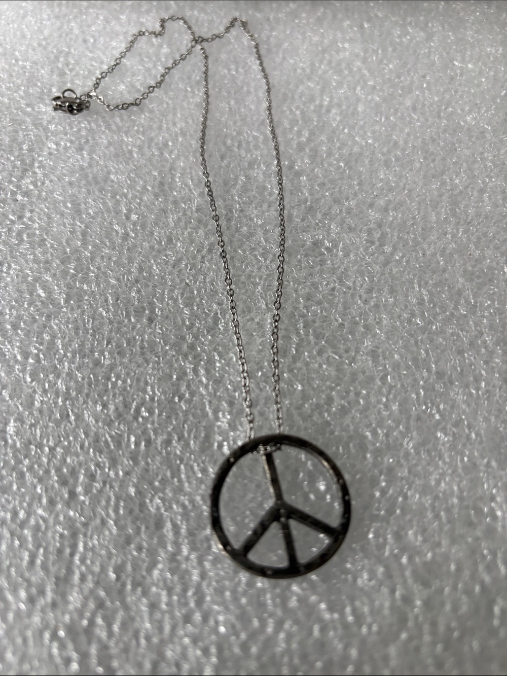 Sterling Silver Peace Sign Pendant Necklace - Silver